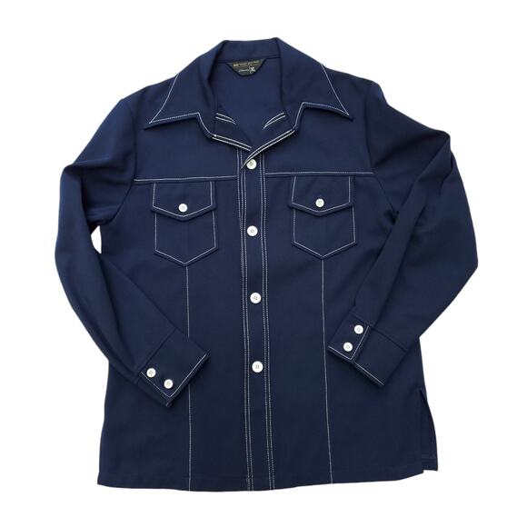Vintage JC Penney Blue Pointed Collar Polyester Shirt Jacket Shacket Sz XL - Picture 1 of 10